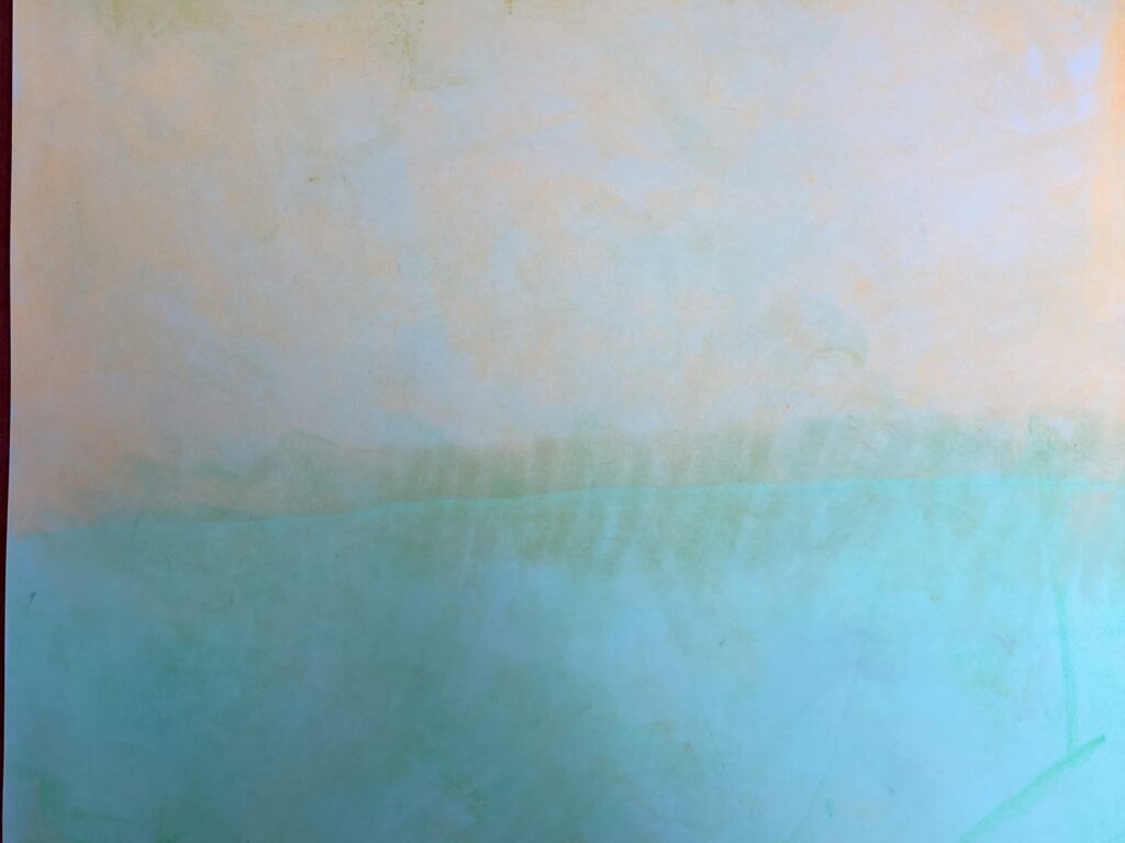 school art work green and blue